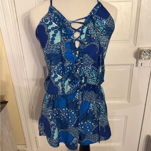 Macbeth Collection by Margaret Josephs Blue Patterned Romper
